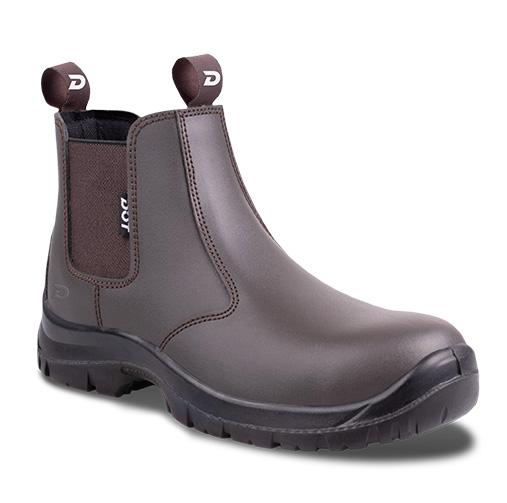 DOT Safety Chelsea Brown boot sitting at an angle.